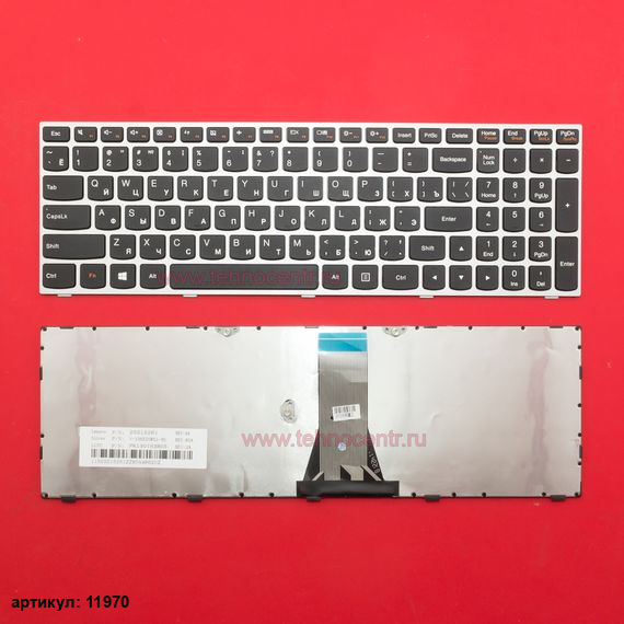 Клавиатура для ноутбука Lenovo G50-30, S500, Z50-70 с серебристой рамкой