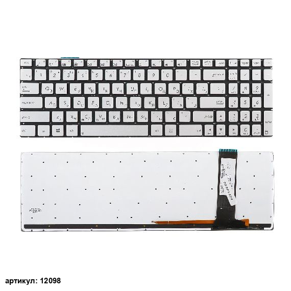 Клавиатура для ноутбука Asus N550J серебристая без рамки, с подсветкой