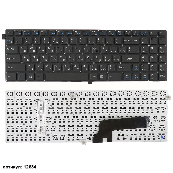 Клавиатура для ноутбука Clevo W550EU черная без рамки, плоский Enter